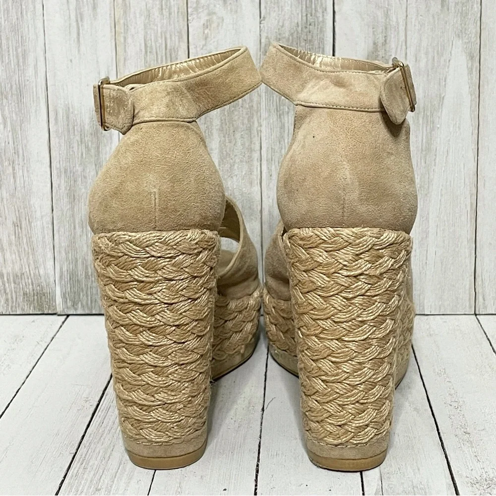 STUART WEITZMAN Sohojute Suede Ankle Strap Platform Espadrilles Wedge Sandals